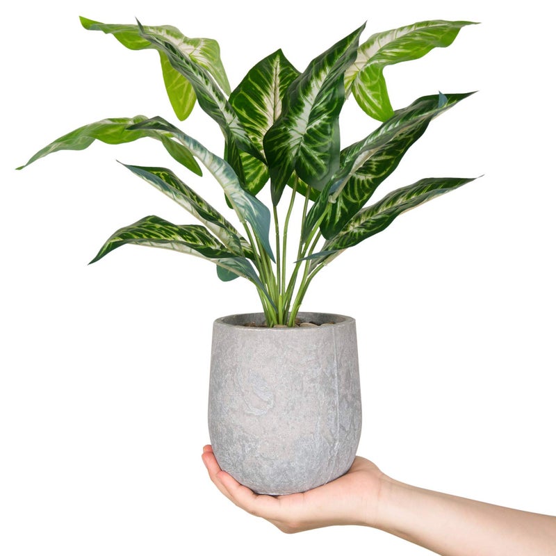 Der Rose 16'' Fake Plants Artificial Potted Greenery Faux Plants for Office Desk Home Bathroom Decor - Image 1